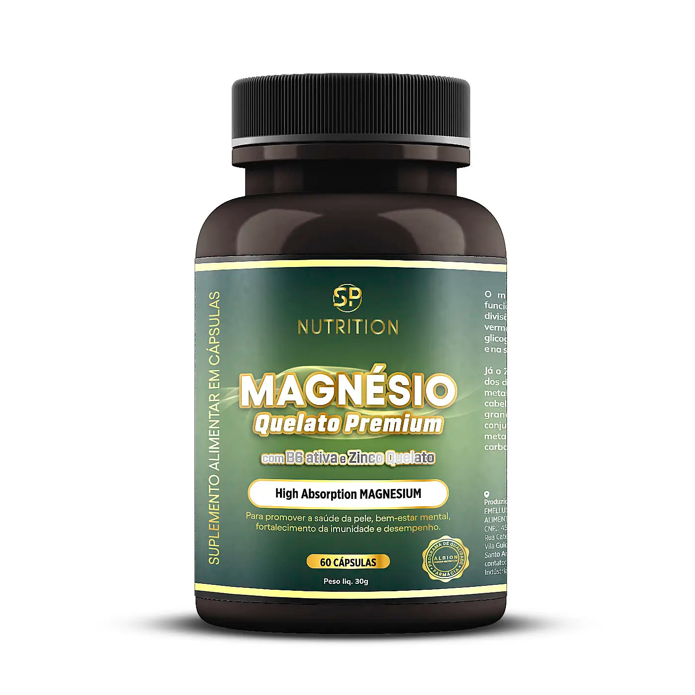 Magnésio com B6 Ativa e Zinco Quelato - 150 mg - 60 cápsulas - 30 doses - SP Nutrition - Frasco
