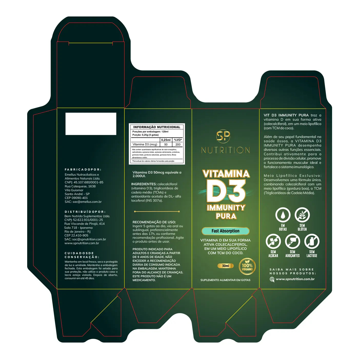 Vitamina D3 Immunity Pura - 50 mcg - 30 ml - 120 doses - SP Nutrition - Rótulo
