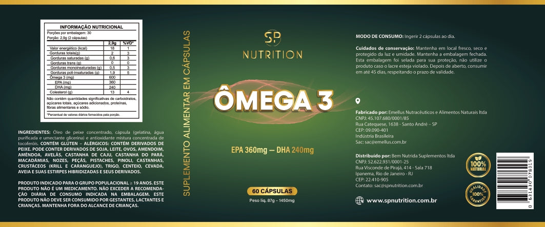 Ômega 3 - 311 mg - 60 cápsulas - 30 doses